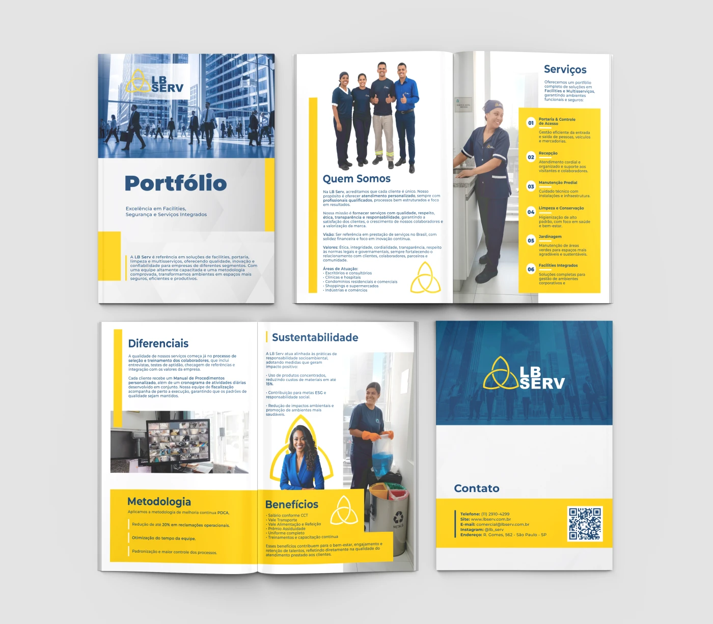 Design de portfólio corporativo moderno para a empresa LB Serv - Limpeza e Facilities.